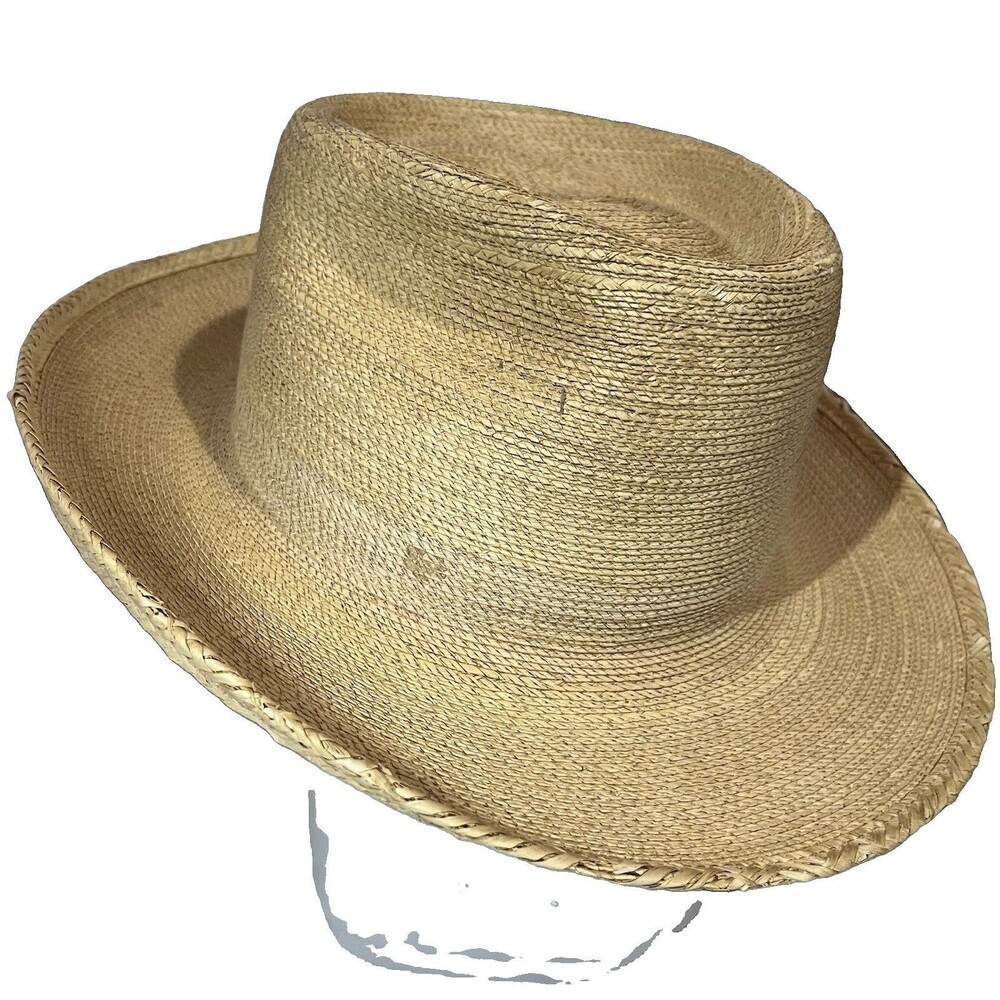 SunBody Hats Palm Leaf Natural Brim Cowboy Western Hat  Size Tag Gone - But 7”